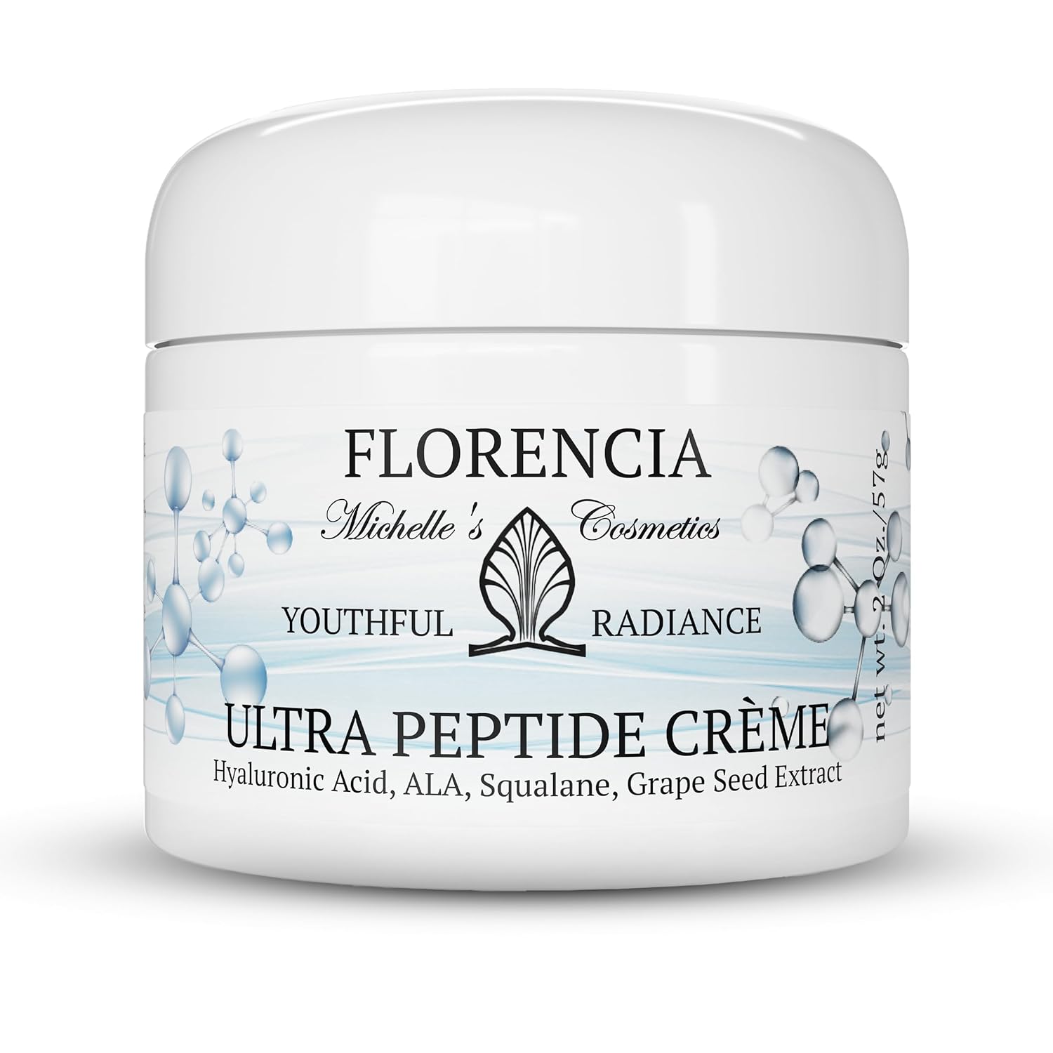 Florencia Ultra Peptide Cream - Nourishing, Organic Face Moisturizer with Hyaluronic Acid & Matrixyl 3000 - Hydrates, Rejuvenates, Firms, Improves Fine Lines - Natural & Vegan, 2 oz