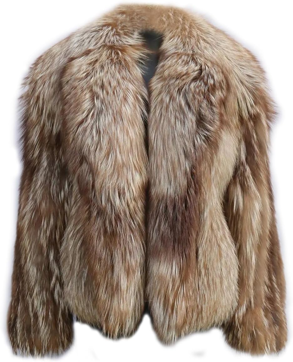 Women's Genuine Fox Fur Coat Big Lapel Collar Thick Warm Natural Fur Jacket Winter coat