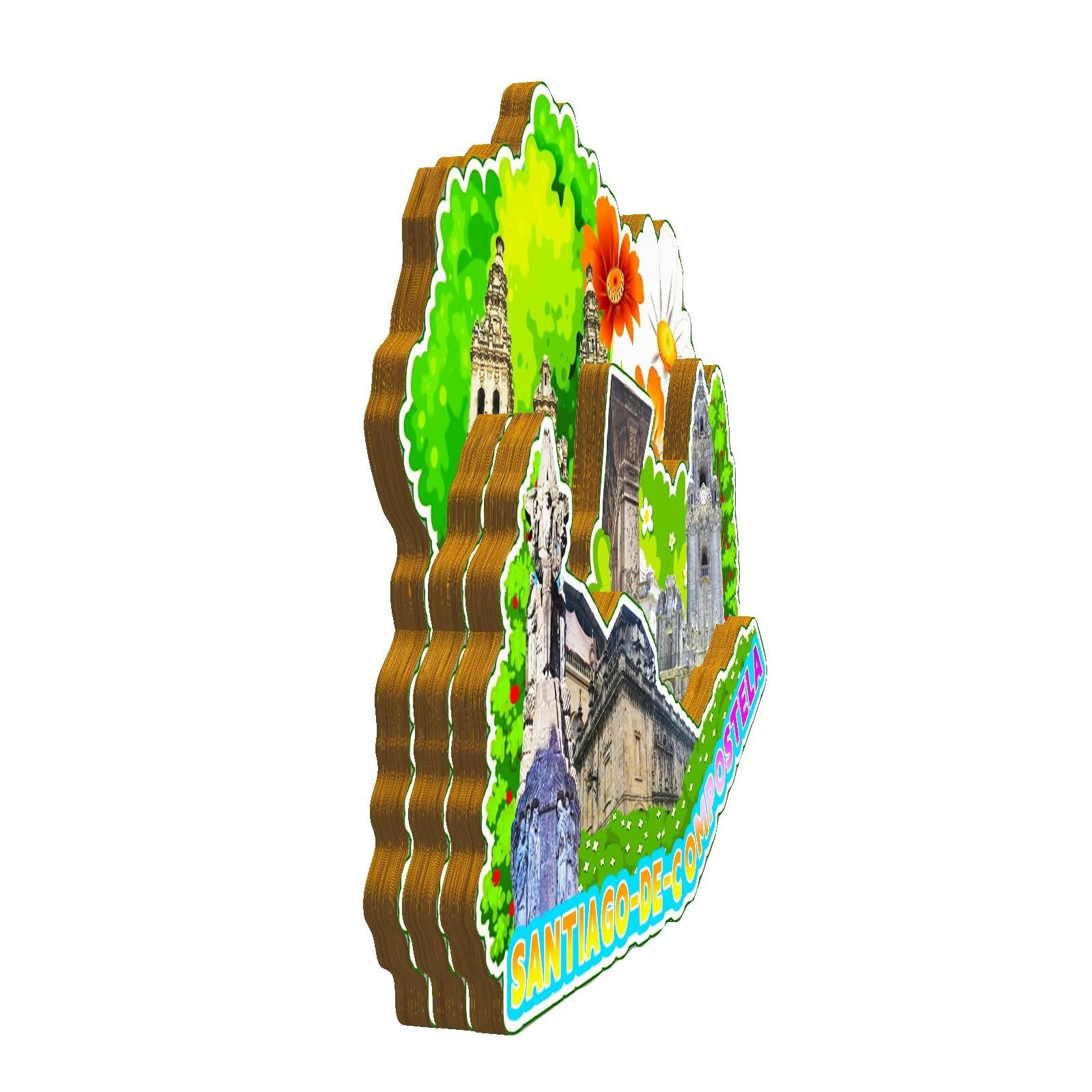 Imán 3D De Santiago De Compostela: Recuerdo De Viaje, Hecho A Mano En MDF, Decoración Para Nevera O Hogar