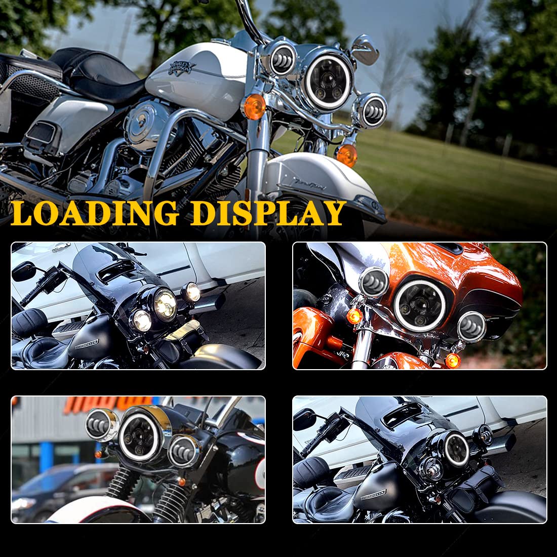 Faros delanteros led de 17,8 cm negros Harley Daymaker y 2 faros antiniebla de 11,50 cm aptos Compatible con motocicleta Harley Davidson Road King (1 juego) | Faro principal de 7 pulgadas + 2 faros antiniebla de 4,5 pulgadas. Negro. Compatible con Harley