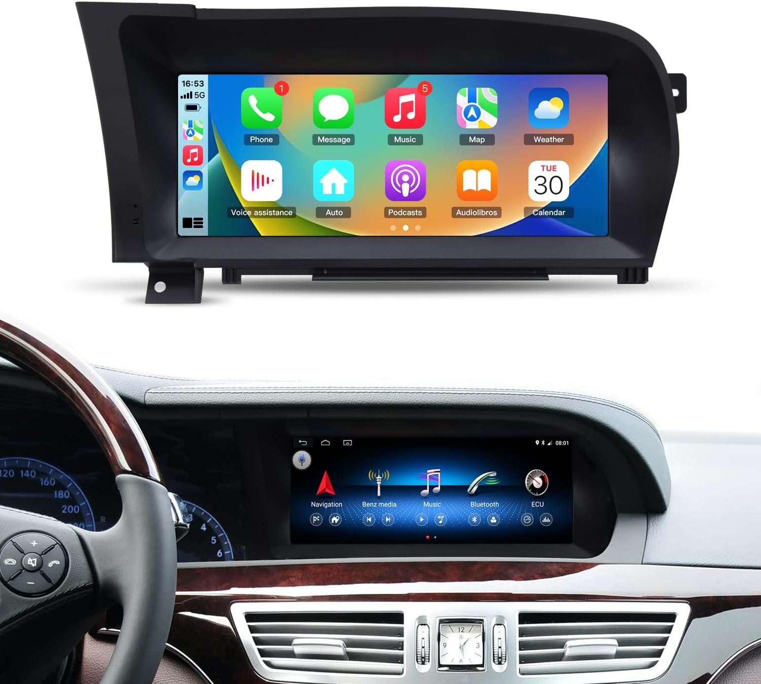10.25 inch Android 13 Car Touch Screen Wireless Carplay Android AUTO 4GB RAM 64GB ROM for Mercedes Benz S Class W221 NTG 3.5 from 2010 to 2013 Head Unit GPS Navigation Bluetooth