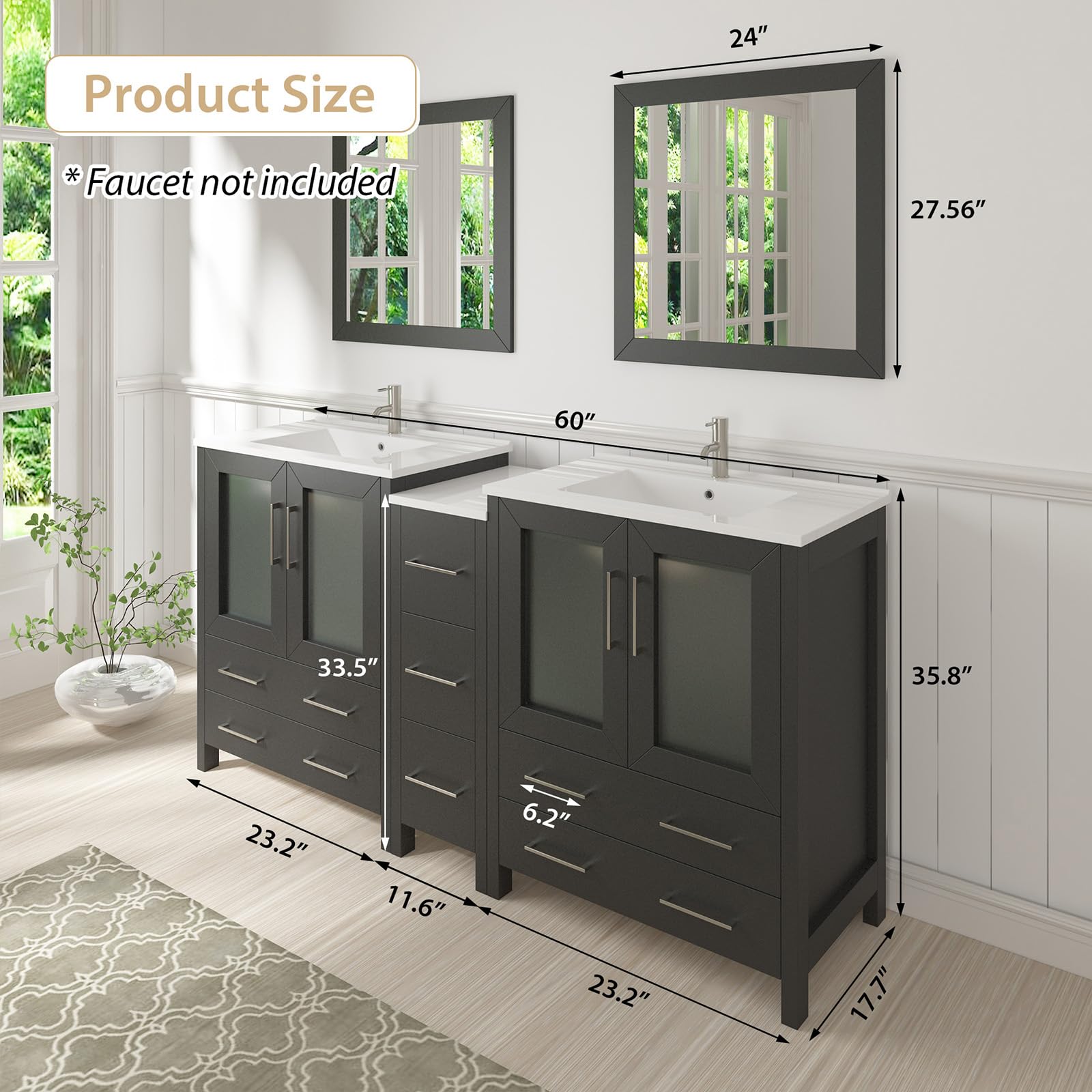 Amazon.co.jp: Vanity Art 24インチ シングルシンク 浴室 洗面化粧台