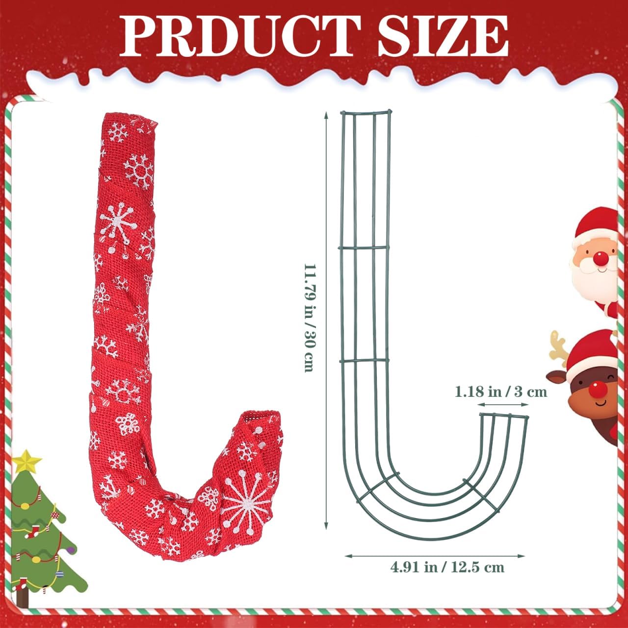 FOMIYES Christmas Flower Wreath Frame 4Pcs Candy Cane Shape Wreath Frames, Wire DIY Loop, J Letter Flower Hanging Loop Rings for Christmas Valentines New Year Party 11.79 x 7.07in