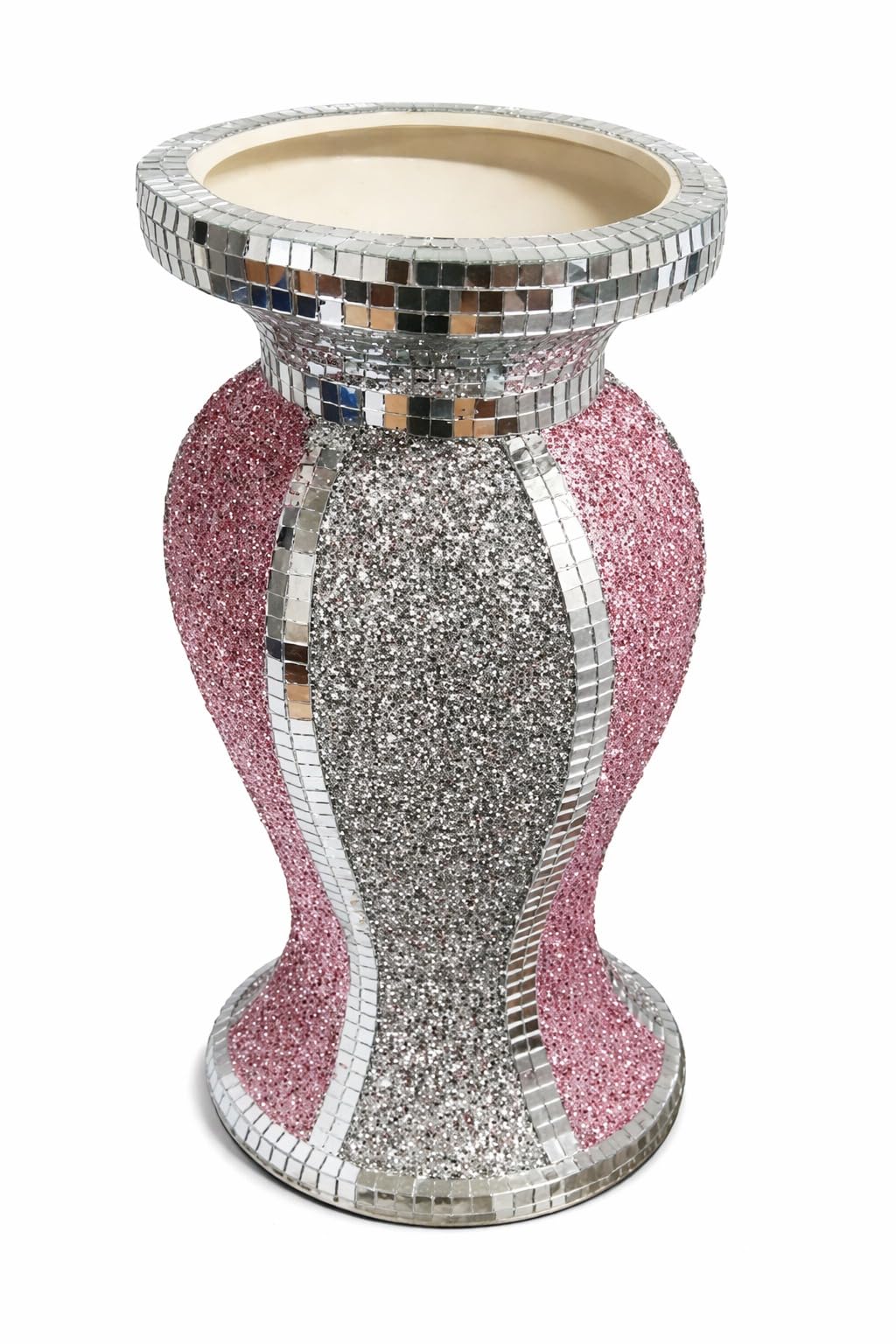 Shabjy Pink & Silver Mosaic Crystal Vase 30Cm Luxury Crushed Diamond Glass Flower Vase Bling Decorative Centerpiece For Living Room, Bedroom, Office & Hallway