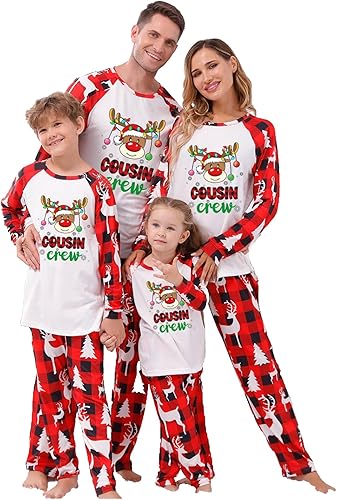 YFJRBR Pijamas de Navidad a juego para la familia, conjuntos de pijamas para parejas, pijamas de Navidad con estampado navideño, trajes divertidos