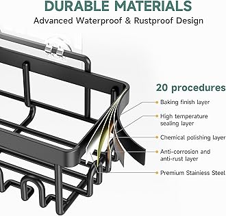 Veken Adhesive Shower Caddy 5-Pack,Heavy Weight Bearing,Large Wall Mounted Shower Shelves Rack,Organizer Storage Accessories with Soap Dish&Toothbrush Holder,Ideal for Bathroom,Home&Kitchen,Black