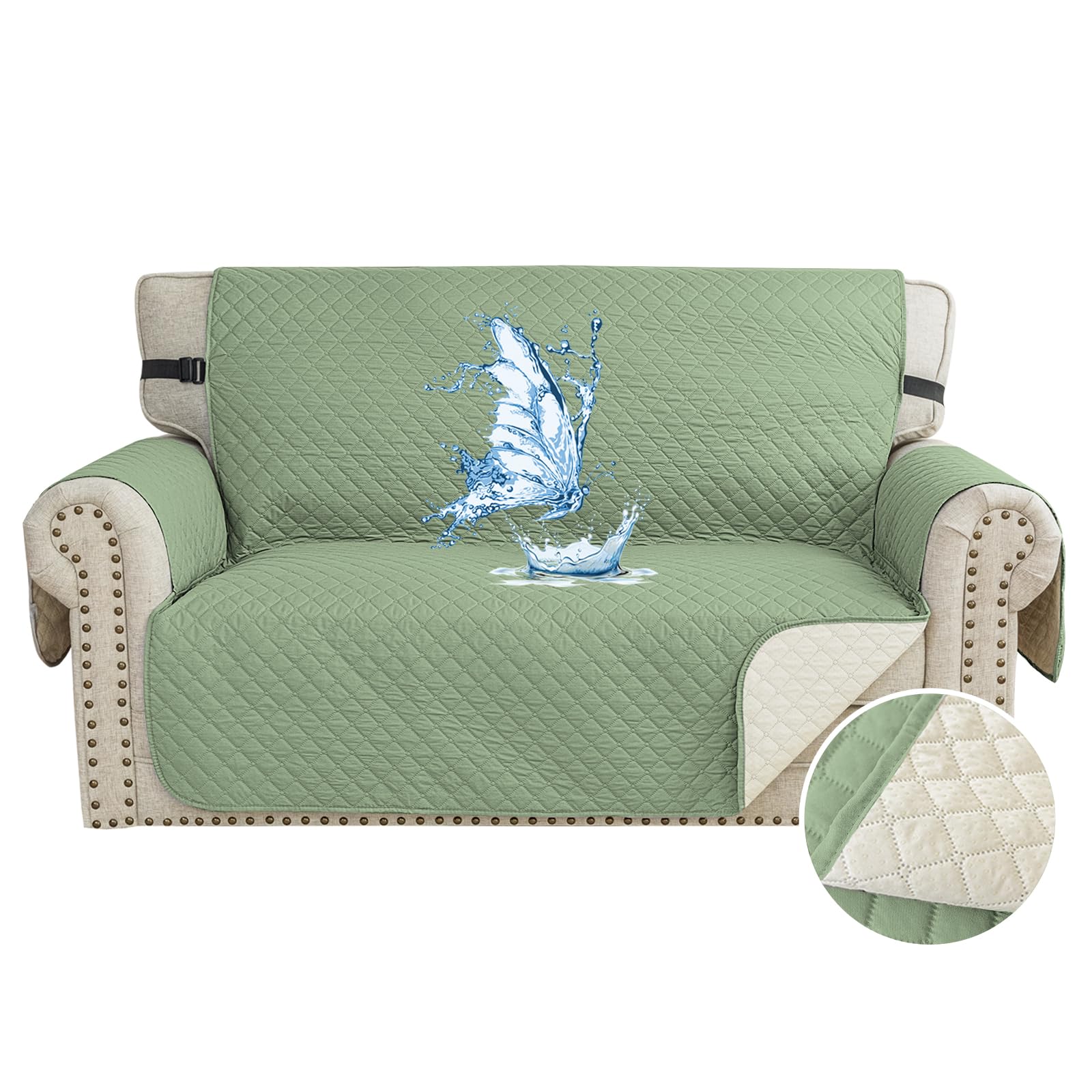 Funda Sofa Impermeable 2 Plazas, Cubre Sofas Antiarañazos Gatos, Couch Cover Antideslizante Antimanchas, Universal, con Reposabrazos, Lavable, Verde Claro Global Recycled Standard Global Recycled Standard Global Recycled Standard