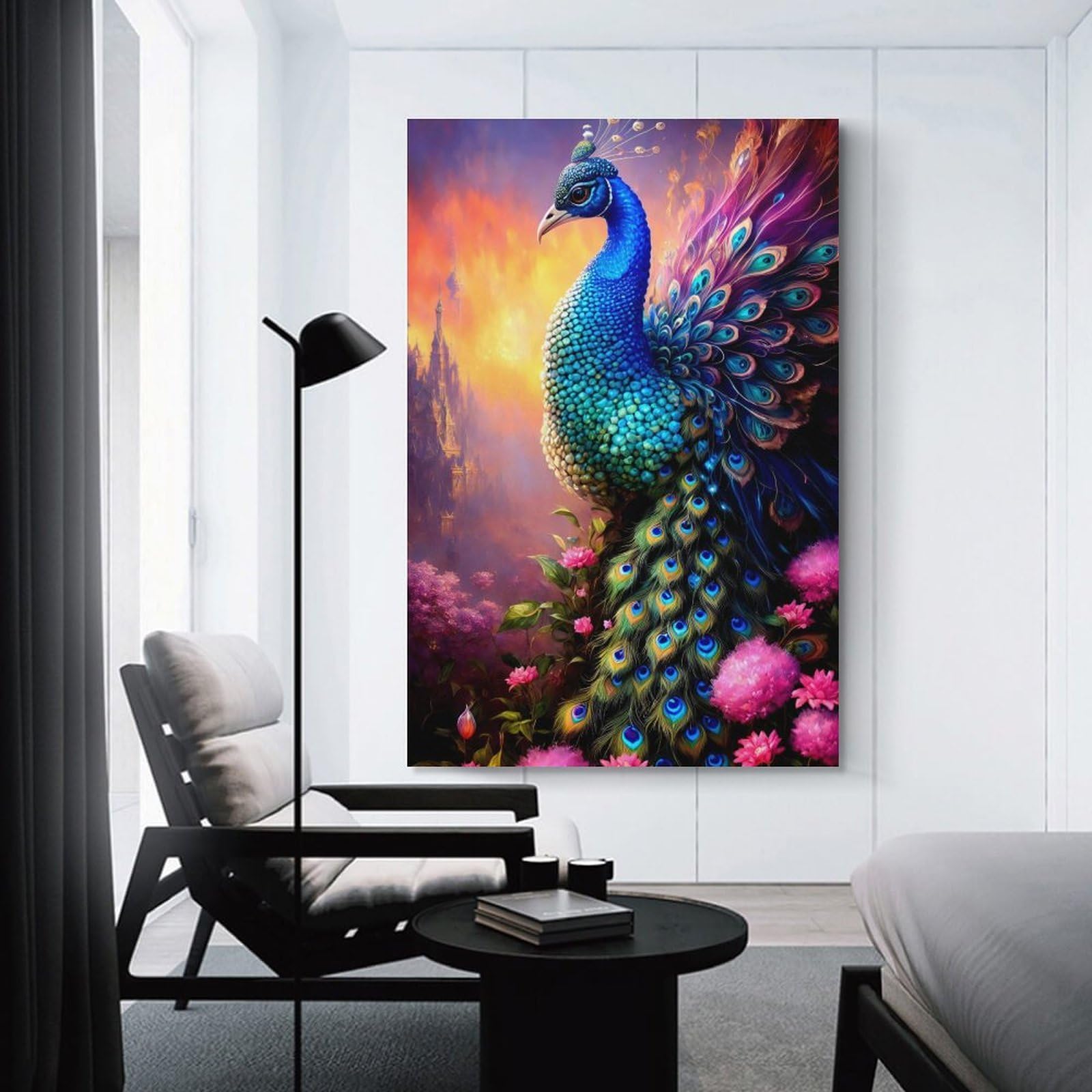 Junmoney Unframe-Style-8 Wall Picture Print Colorful Peacock Fantasy Art, 24X36inch(60X90cm), For Contemporary Homes, Apartments Or Offices, Decorative Canvas Decor For Home Updates