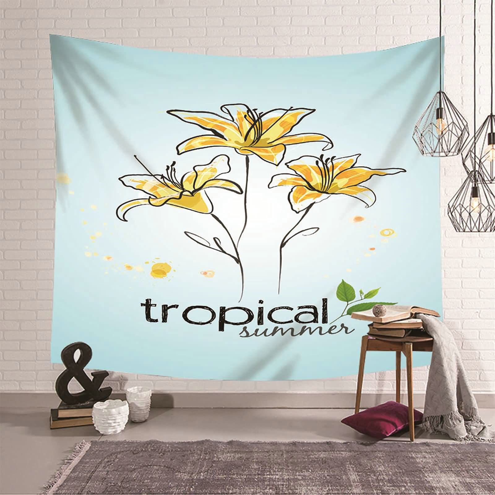 Tapiz de pared KnSam de lirio amarillo 150x130 cm para renovar paredes aburridas sin obras