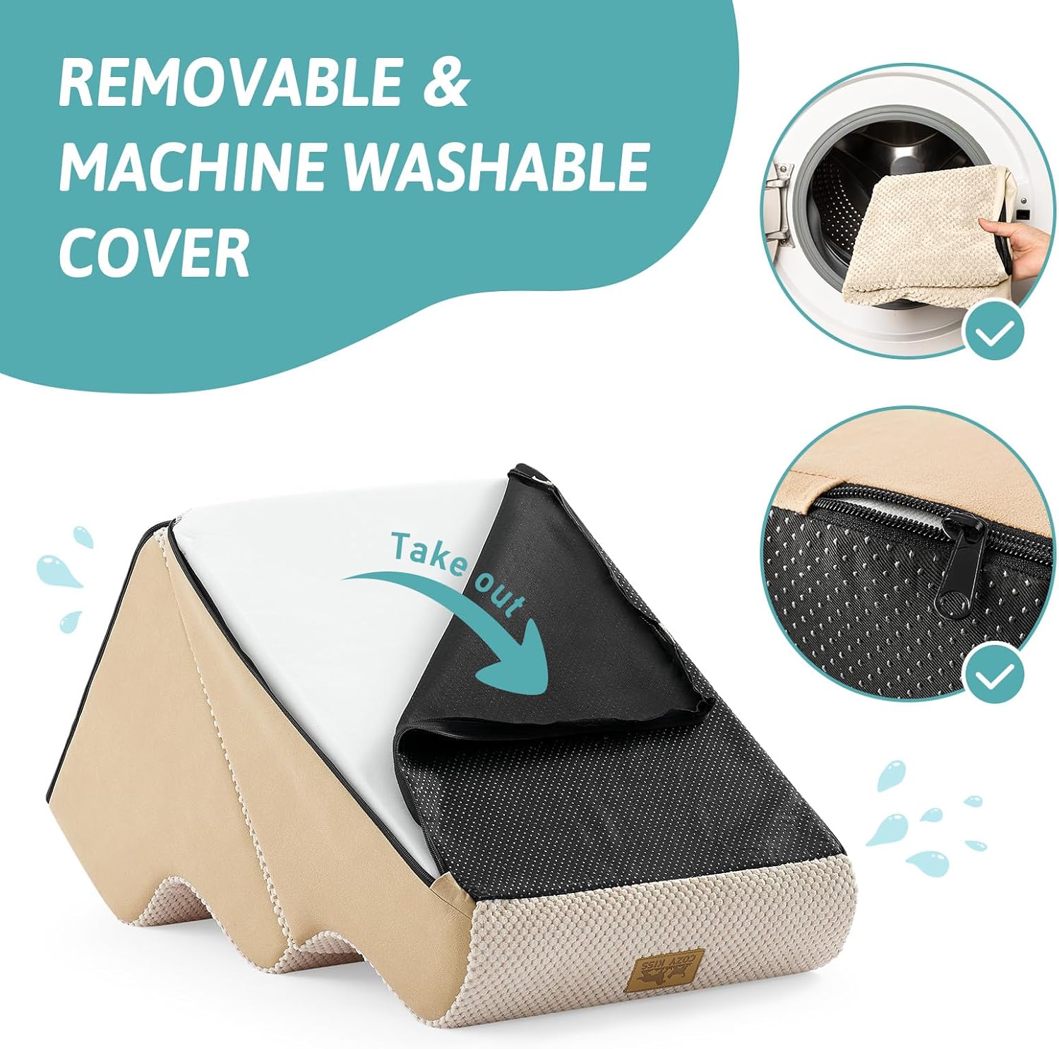 Dog Stairs for Small Dogs, 3-Step 2 in 1 Transformable Pet Stairs for Couch and Bed, 15.7" H Dog Steps for Old Cats, Puppy, Small Dogs (Beige, 15.7x22.4x15.7 in, 3.0)