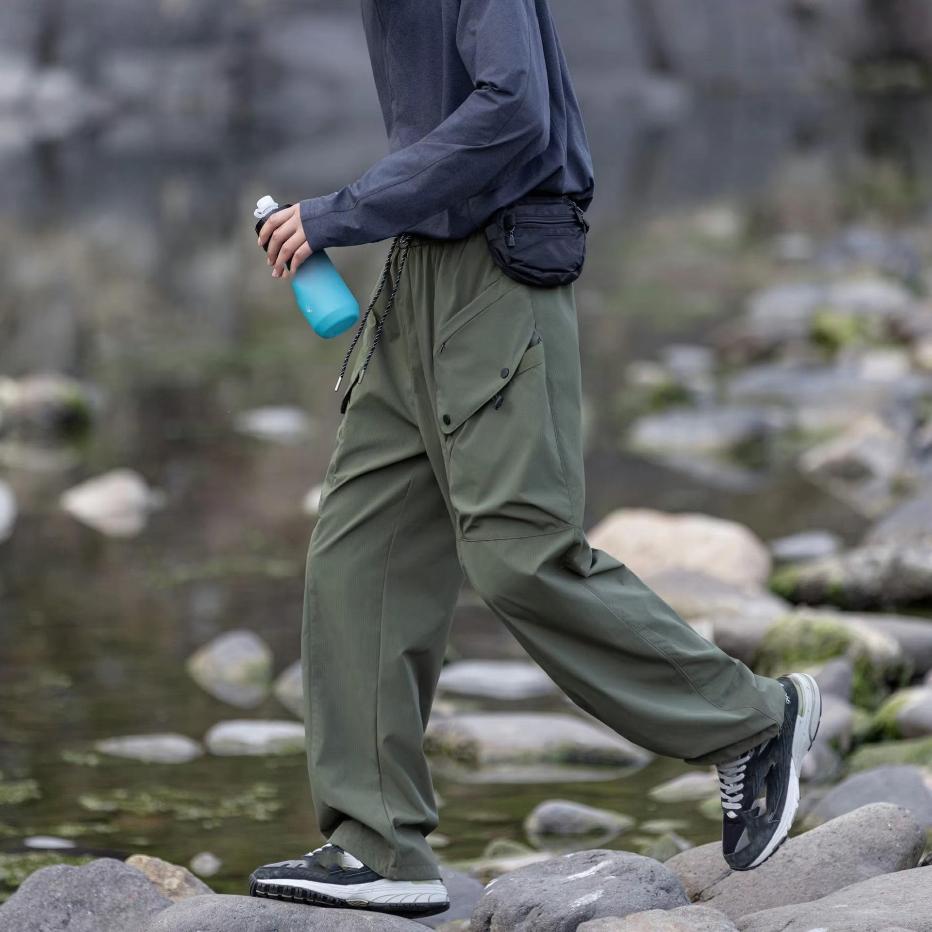 Pantalones de Carga Cortaviento para Hombre, Pantalones Deportivos callejeros Holgados para Primavera