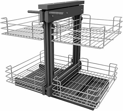 Blind Corner Pull Out Organizer, Kitchen Pantry Rotating Racks with 4 Chrome Baskets, Stainless Steel Shelf for Cabinet Storage