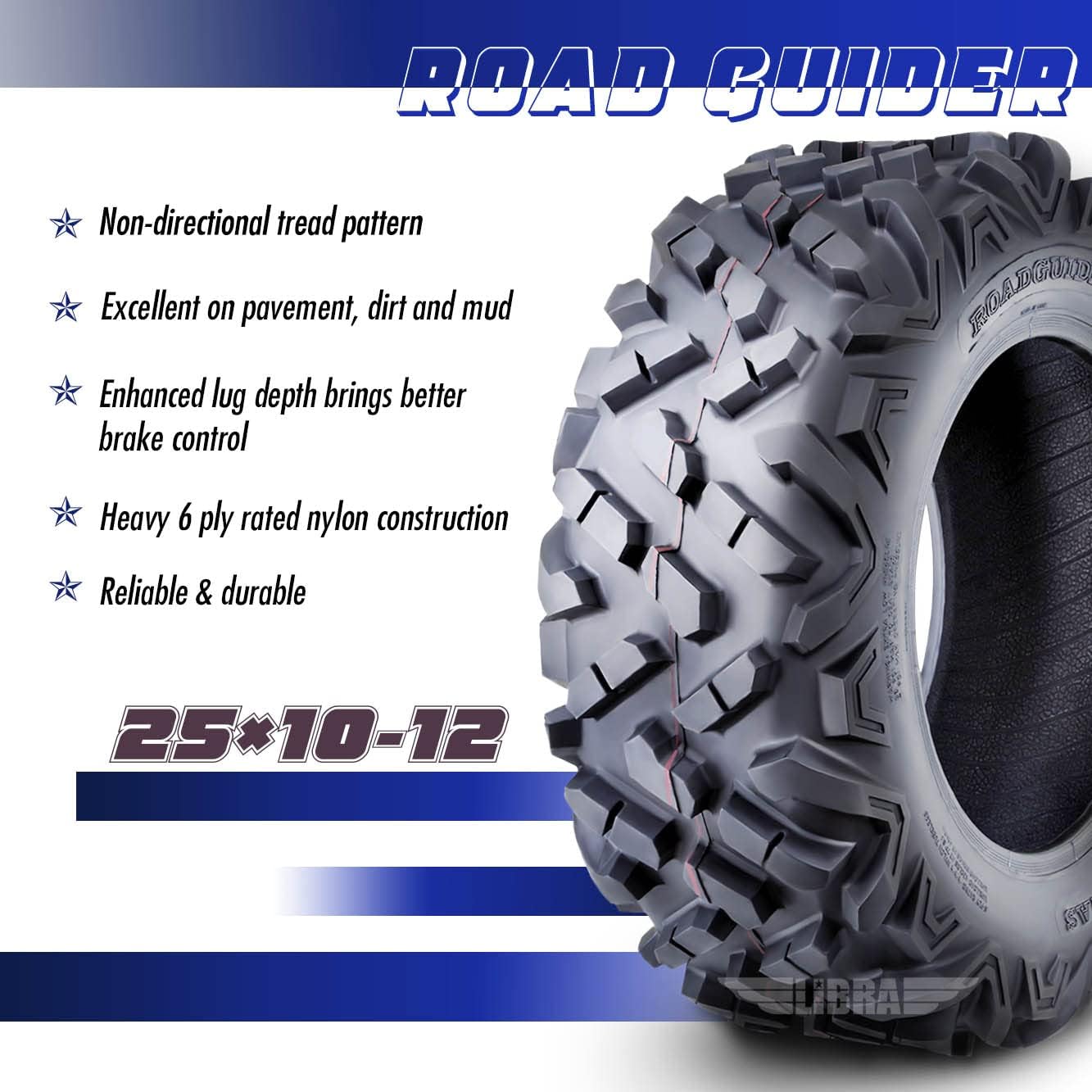 ROADGUIDER Set 2 ATV UTV Tires 25x10-12 25x10x12 6PR All Terrain 10394