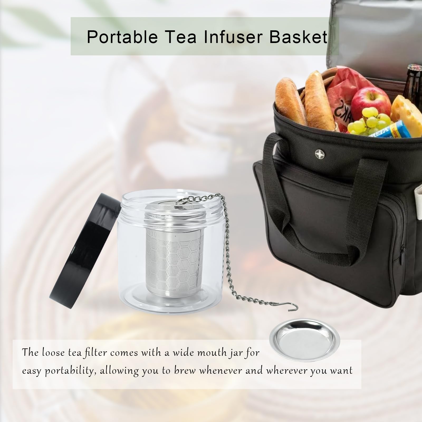 Infusor de té para té suelto, acero inoxidable, hojas sueltas, colador de té de malla fina con cadena larga y 1 bandeja de goteo, jarra infusora de té caliente para té suelto, té de hierbas,