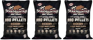 Bear Mountain Premium BBQ Woods FK14 Premium All Natural Low Moisture Hardwood Smoky Hickory BBQ Smoker Pellets for Outdoor Grilling, 20 Pound Bag (Pack of 3)