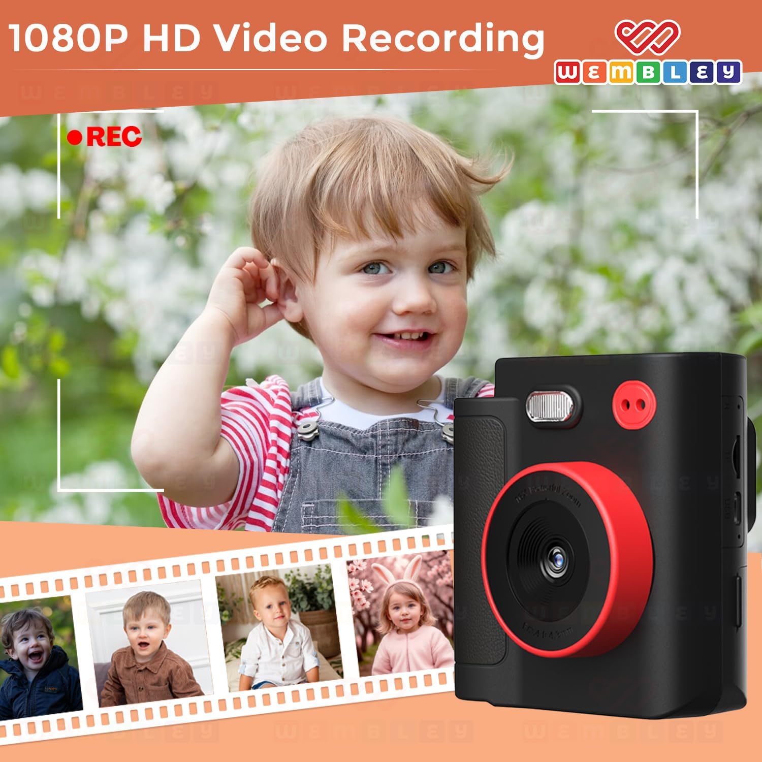 Wembley Kids Instant Print Camera with Dual Lens, 48MP, 1080P HD, 2.4" IPS Screen, 16X Zoom, 32GB SD Card, Thermal Printing, 6 Pens, 4 Rolls, USB Type-C, for Girls & Boys- Black - Image 6