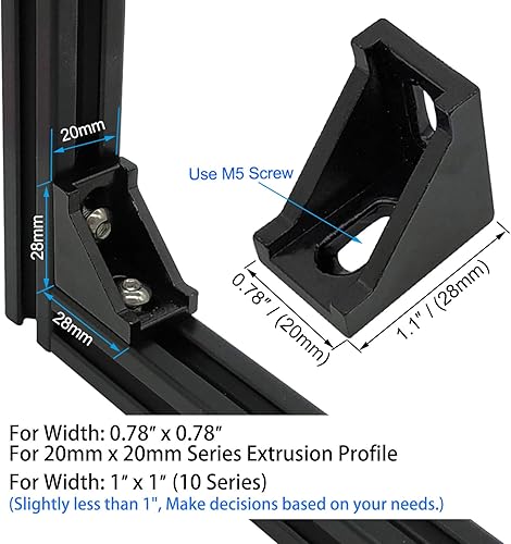 Miniatura 5 de 20 juegos de conectores de extrusión serie 20 2020 soporte de esquina de extrusión de aluminio con tornillos, 8 piezas 2020 soportes de extremo de