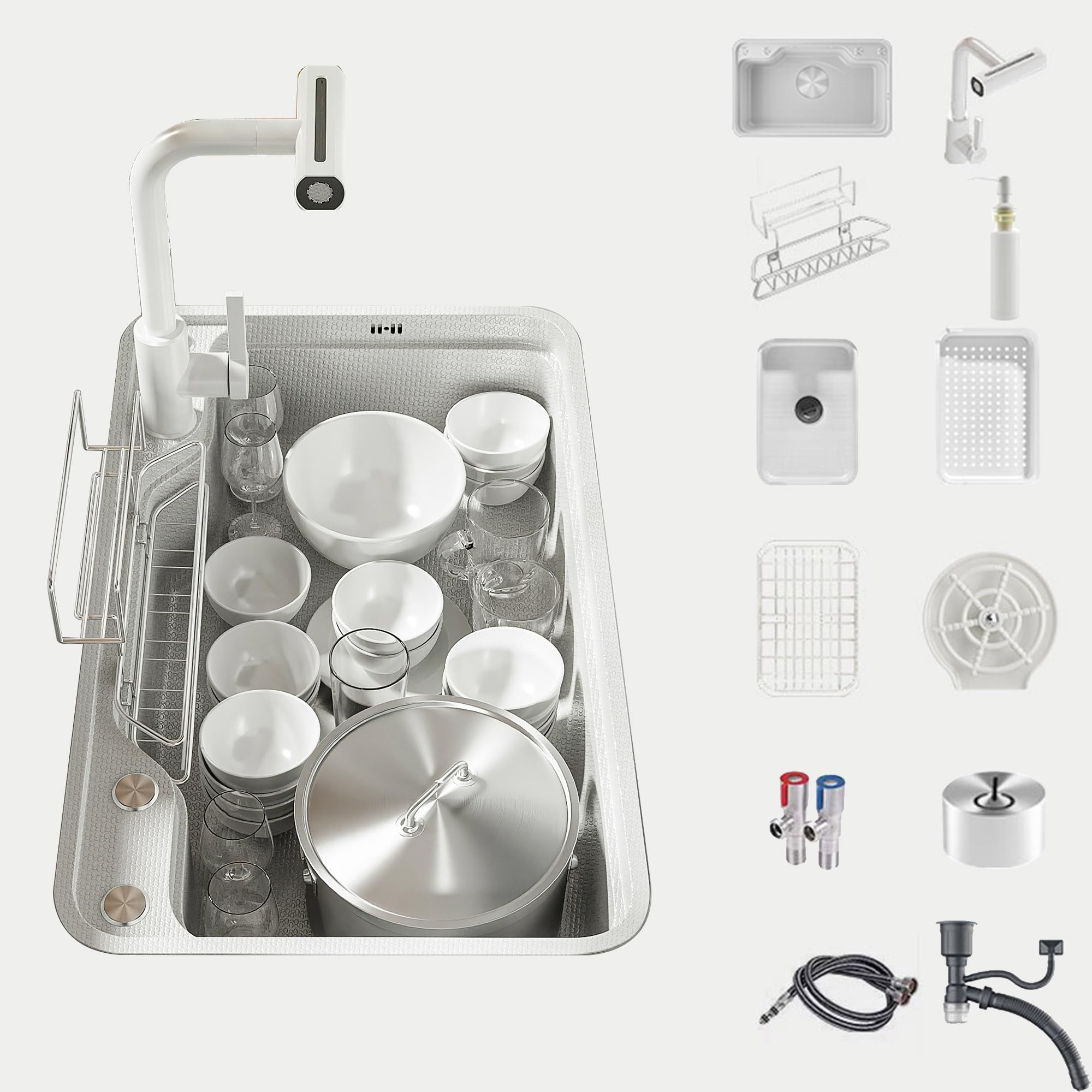 Organizzatore Per Lavello Cucina In Acciaio Inox - Caddy Con Porta Spugna E Vassoio Inclinato 45° Per Scolatoio - Griglia Asciugatura Rimovibile Per Spugne E Strofinacci
