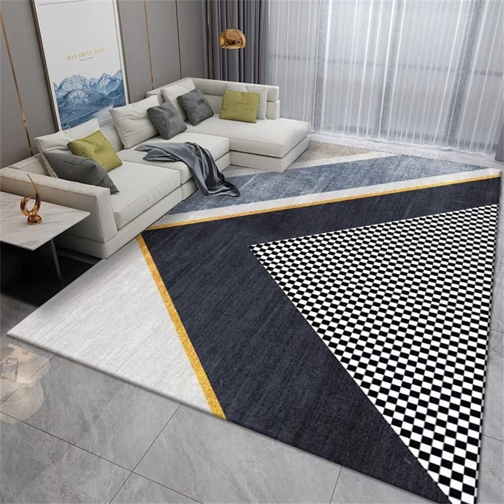 Tapis de salle à manger bleu 200x300cm géométrique moderne pour salon
