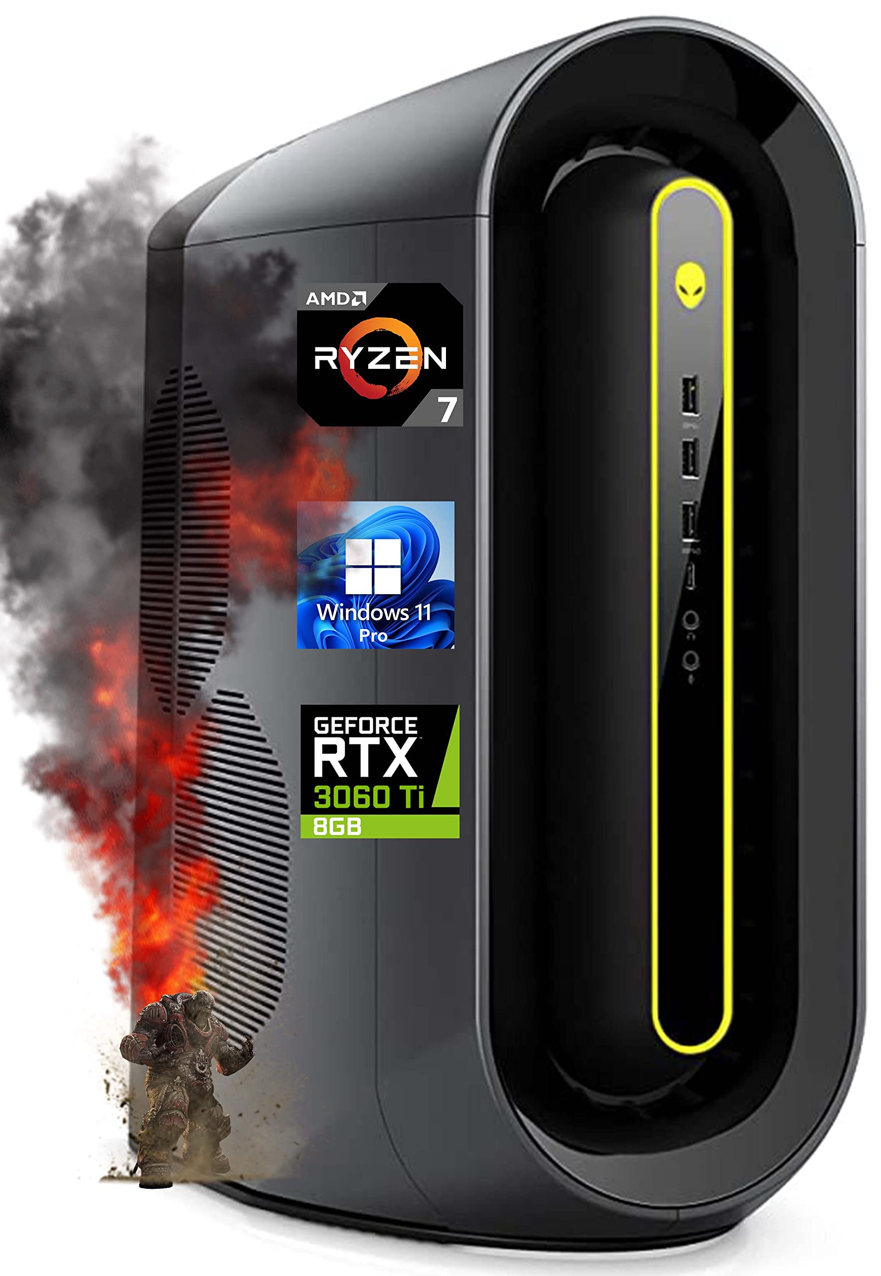 Alienware Aurora R10 Gaming Desktop, AMD Ryzen 7 5800, Nvidia Geforce RTX 3060 Ti 8GB, 16GB RAM, 512GB NVMe SSD + 1TB HDD, DisplayPort, HDMI, AC Wi-Fi, RGB FX Lighting - Windows 11 Pro