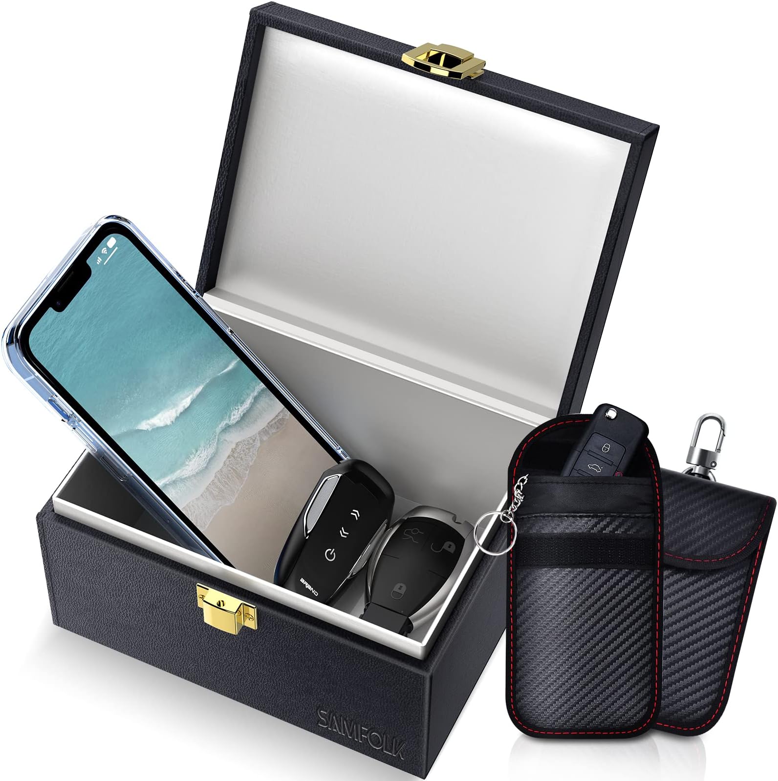 Samfolk Faraday Box and Pouch 2 Pack, Keyless Entry Car Key Safe Protector,Anti-Theft Signal Blocking Cages