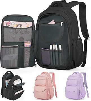 Cute Black Backpack For School Teens Girls Boys, Aesthetic Kids Elementary School Backpacks, Waterproof Middle Students Bookbag, Large Capacity Backpack For College Women Men