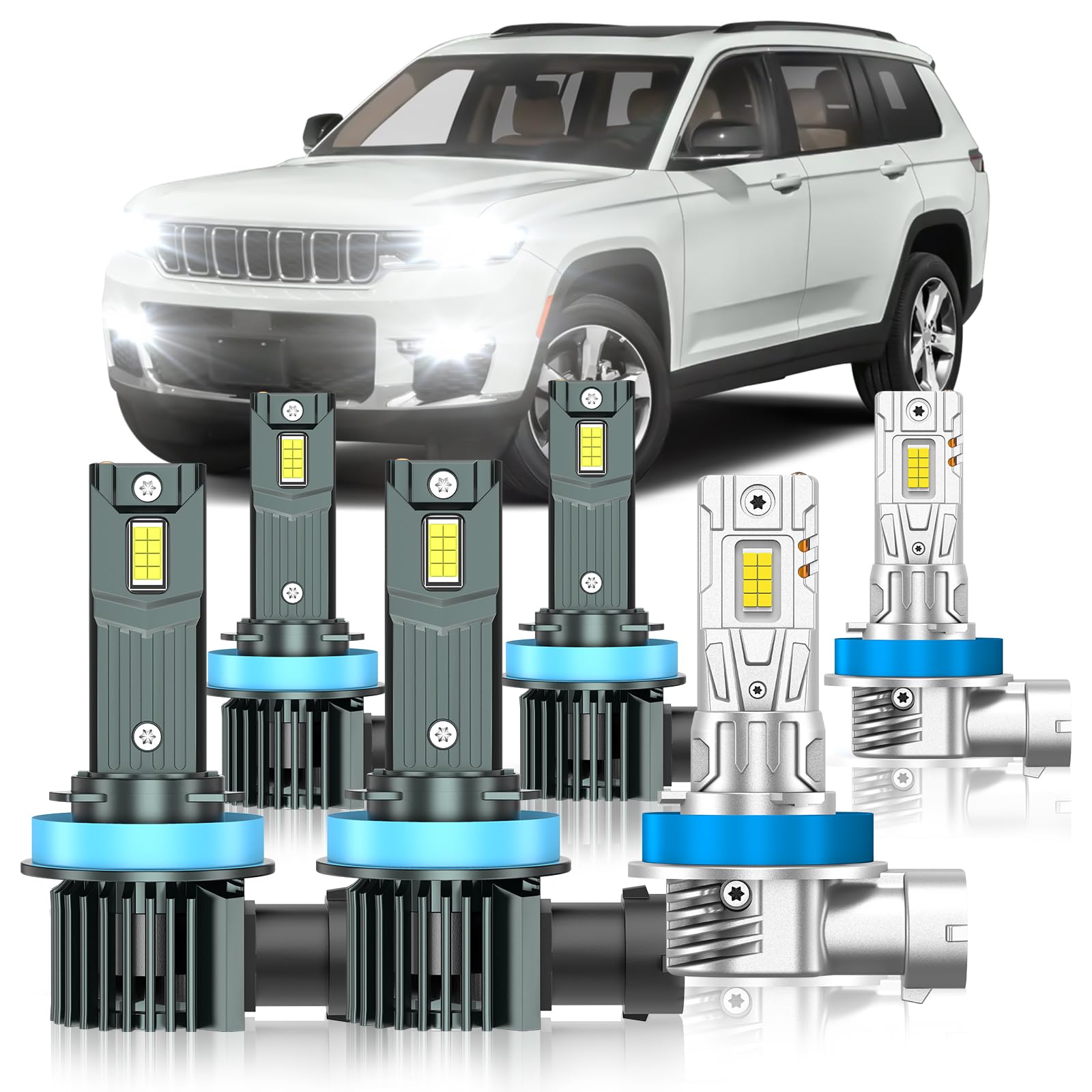 Photo 1 of ZSTOPCL Fit for Jeep Grand Cherokee 2019-2021 Light Bulbs, High/Low Beam Fog Light Bulbs Combo, 800% Brightness, 6000K Cool White, Plug and Play, Pack of 6
