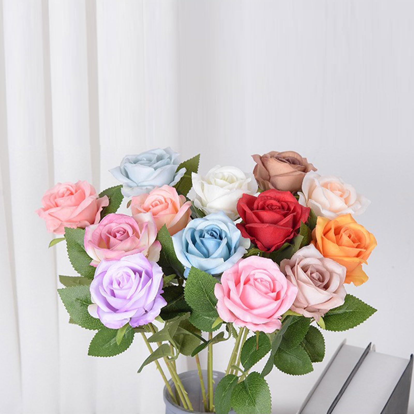 3 rose artificiali, stelo singolo, 5 fiori, 60 cm, rose false, per matrimoni, feste, decorazione per la casa