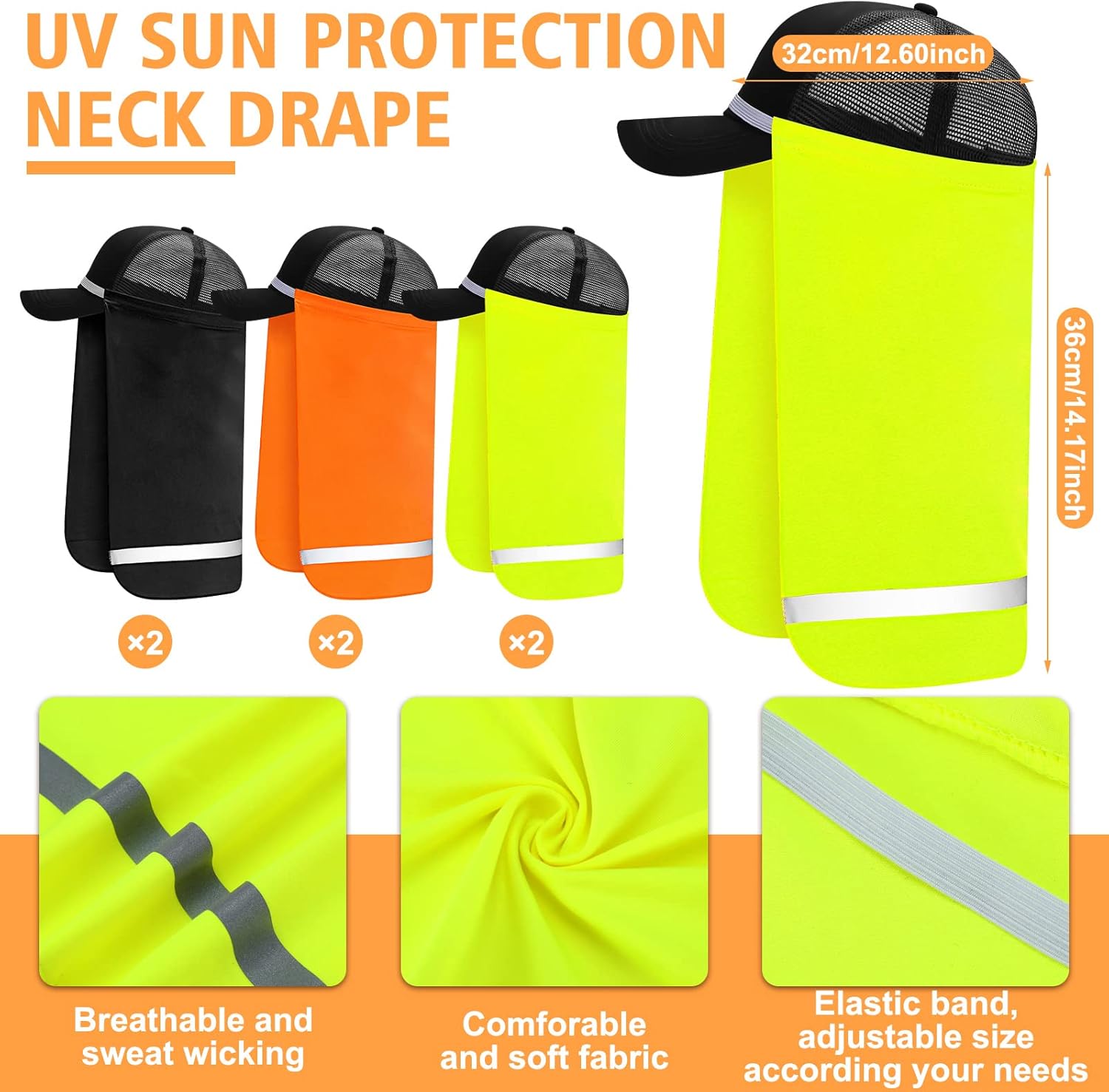 Funtery 6 Pcs UV Neck Sun Protection for Men Hard Hat Sun Shade Reflective Strap Hat Drape Neck Adjustable Protector Outdoor