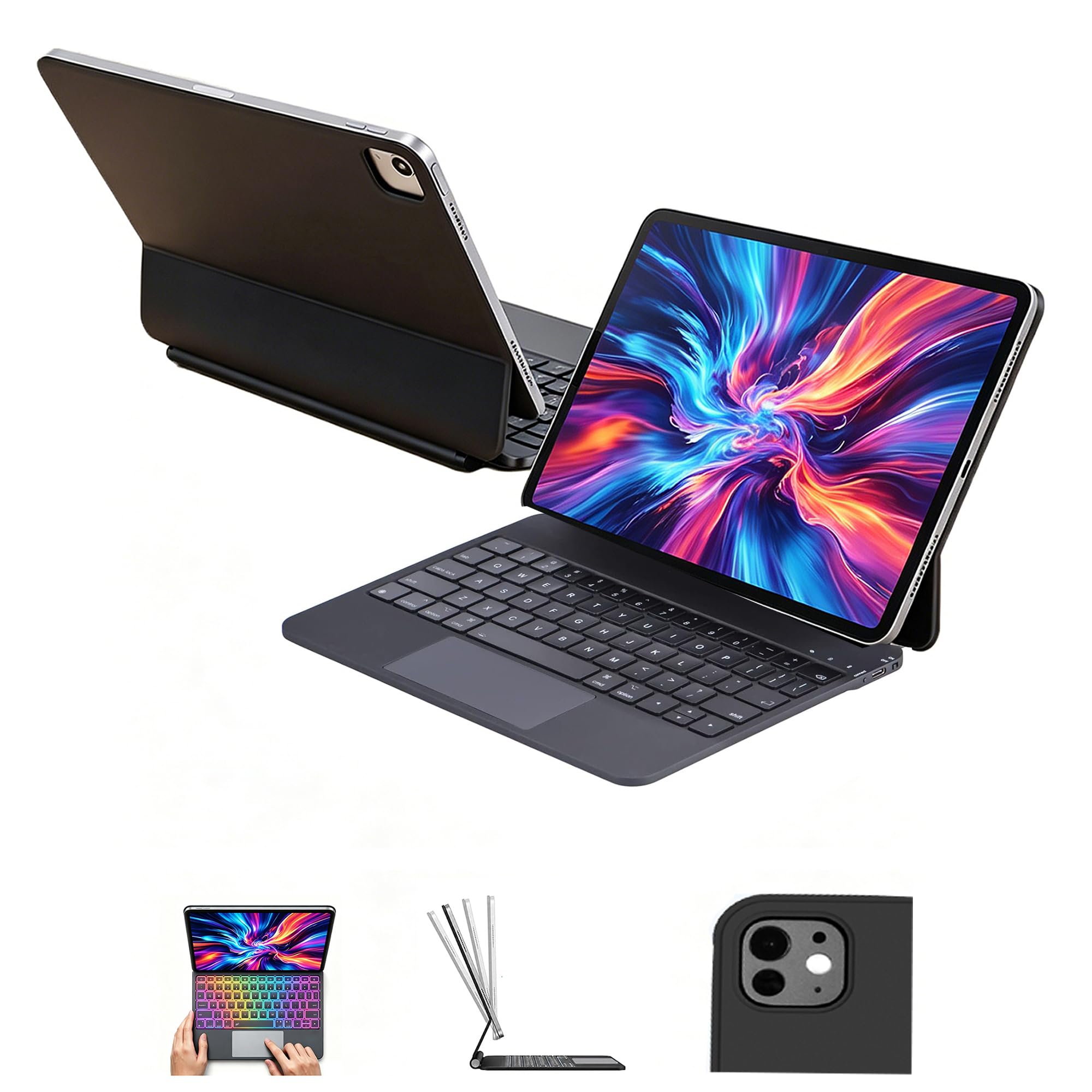 QUARK iPad A16 11. / 10. Generation Hülle mit Tastatur, ultraleichte, magnetische Tastaturhülle für iPad 27,7 cm (11 Zoll), leicht zu installierender freischwingender Ständer, Multi-Touch-Trackpad, 7