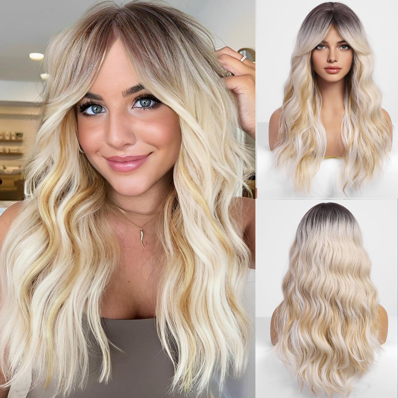 Amazon.com : KOME Blonde Wigs with Curtain Bangs,Blonde Wig 