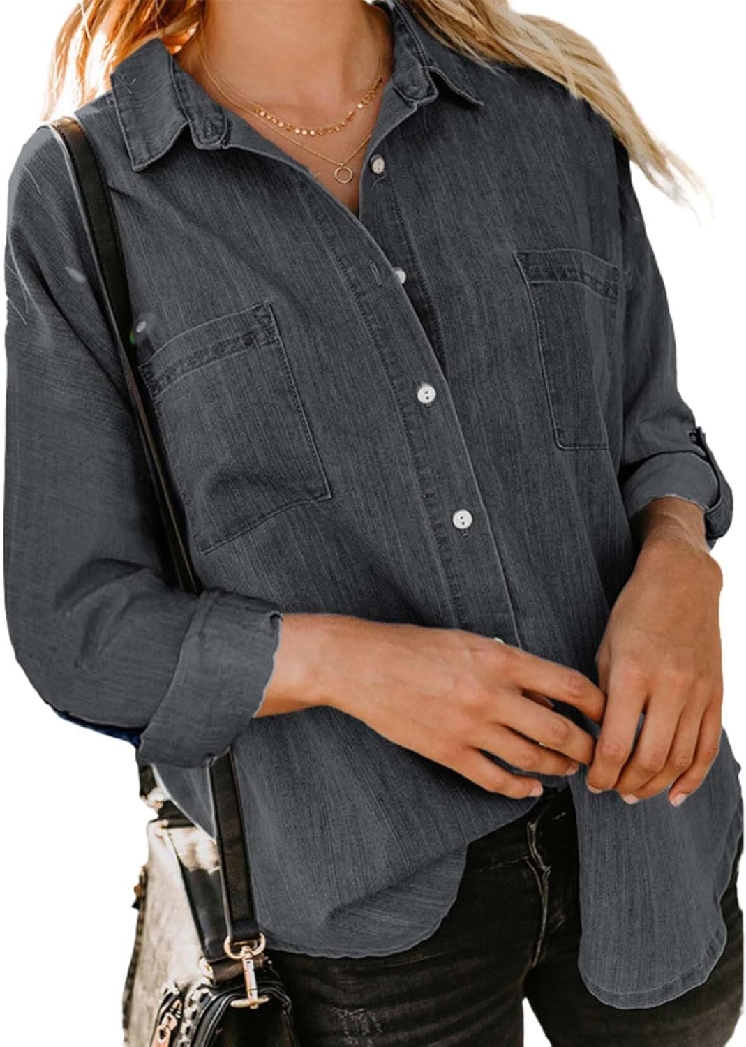 Elevate Your Style Womens Denim Long Sleeve Button Jacket With Pockets Classic Basic Solid Color Top