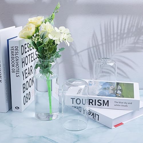 Miniatura 3 de Juego de 3 jarrones de cristal, juego de floreros pequeños transparentes, modernos jarrones de borosilicato soplados a mano para centros de mesa de