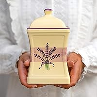 Vista 1 de City to Cottage Tarro de almacenamiento de cocina hecho a mano con tapa de 31.5 onzas, floral, morado y crema, grande, de cerámica, regalo