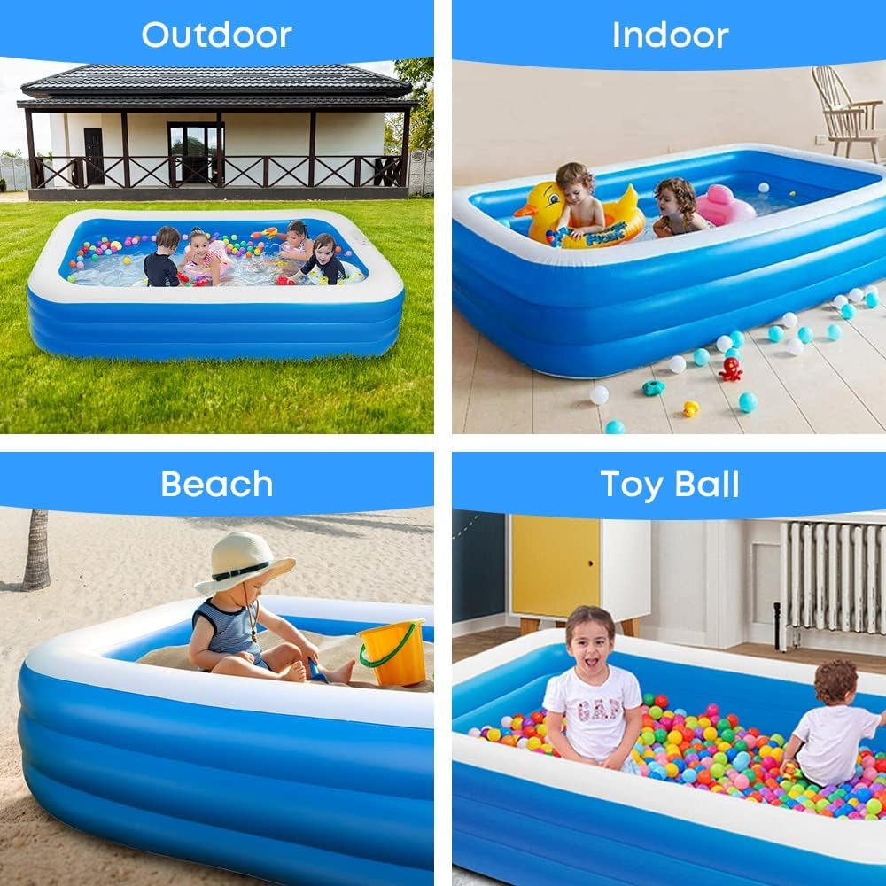 BROCCOLIN Inflatable Swimming Pool for Kids and Adults, Family-Sized Rectangular Pool, Durable PVC Outdoor for Backyard, Easy to Set Up, Summer Water Fun Pool for Children and Toddlers 1
