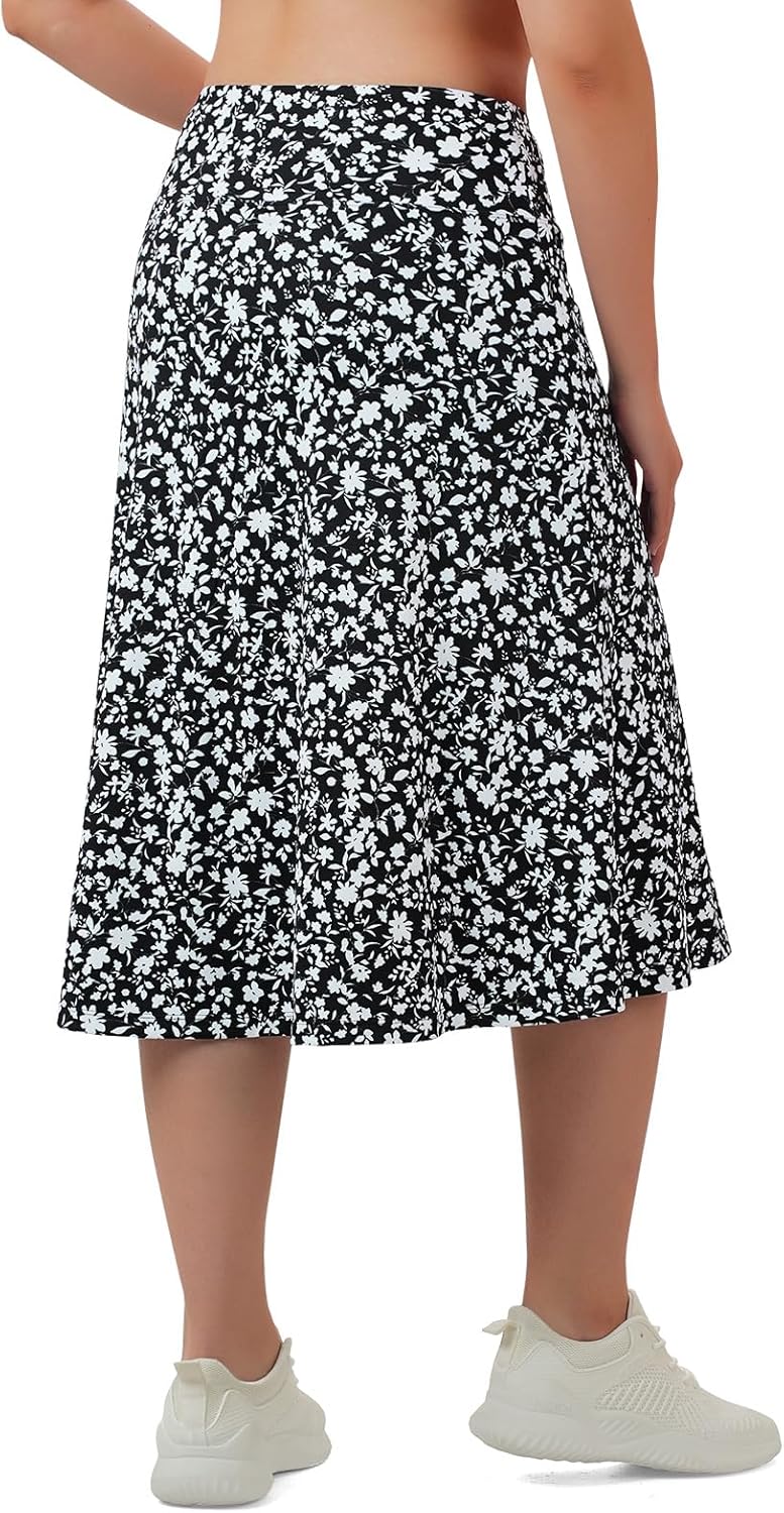 ANIVIVO 26" Knee Length Skorts for Women with Zipper Pockets Midi Skorts Long Athletic Skirts