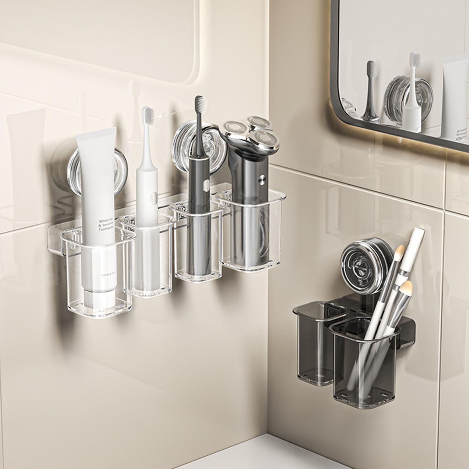 Portaspazzolino elettrico da parete, salvaspazio, con ventosa, per un uso efficiente del bagno, soluzione per riporre gli spazzolini da denti