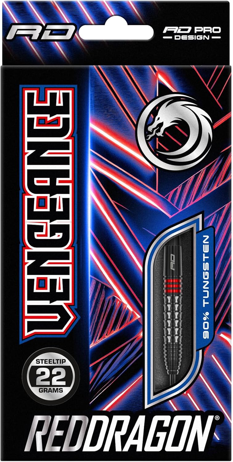 RED DRAGON Vengeance Red - Set di freccette morbide in tungsteno, 20 g, con alette e steli