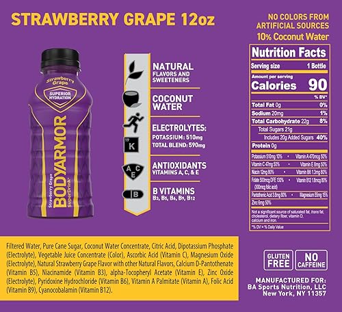 Vista 118 de BODYARMOR - Bebida deportiva, fresa y plátano, sabores naturales con vitaminas, electrolitos ricos en potasio, perfecta para deportistas, 20 onzas