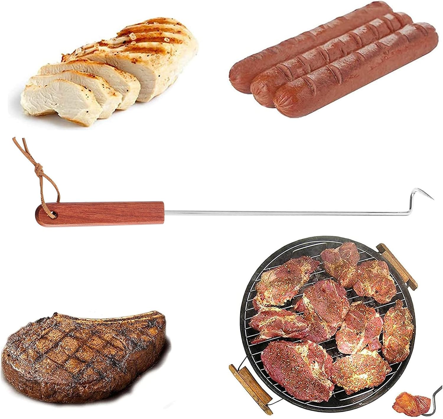 Stainless Steel Meat Turner Hook with Wooden Handle Bbq Tool image 3