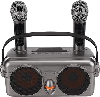Karaoke Machine, Portable Speaker System with 2 Wireless Microphone, Rechargeable Battery Speaker for Home, Party, Wedding, Picnic Outdoors Indoors Activities