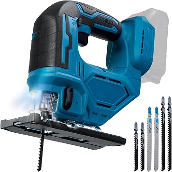 24V Cordless Jigsaw with 6 Blades & Brushless Motor - 3000 SPM, 1-Inch Stroke, 4 Oscillating Settings, 45 Bevel Cutting, Tool-Free Blade Change. Perfect for Wood, Metal, and Plastic Projec