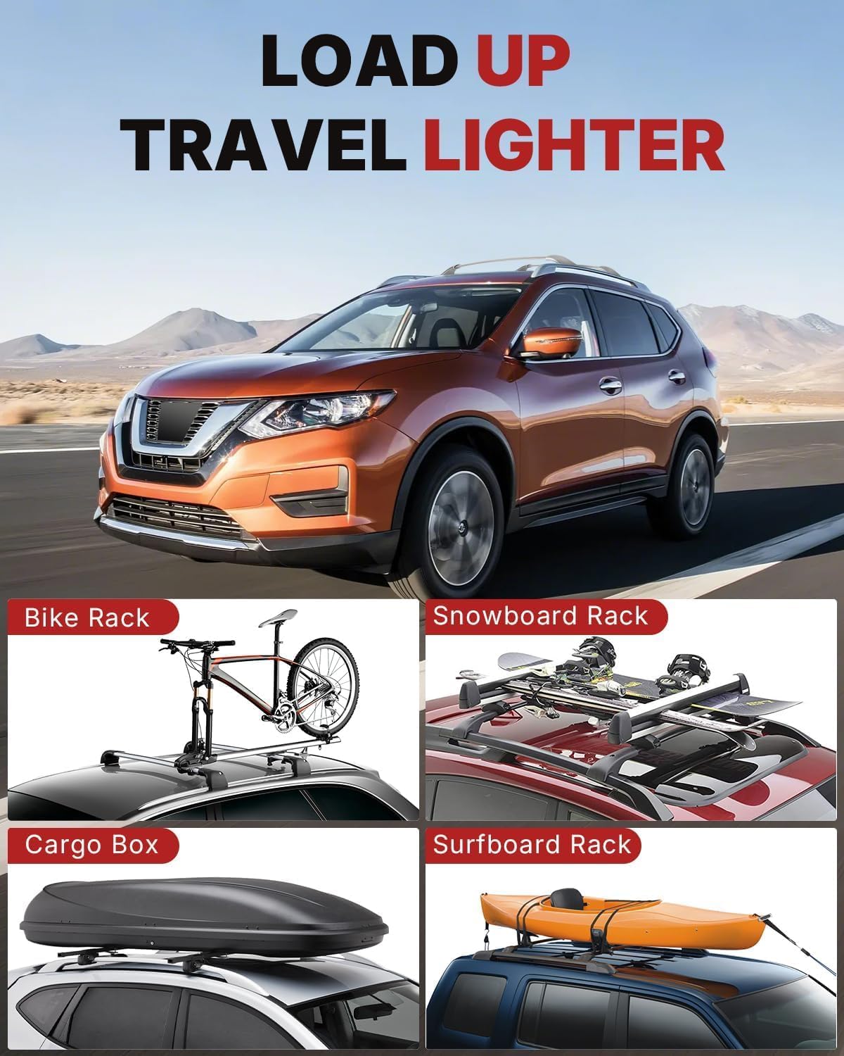 Richeer 300LBS Roof Rack Cross Bars for 2014-2020 Rogue(with Raised Side Rails), Lockable Heavy Duty Aluminium Roof Rack Cross Bars Cargo Racks Rooftop Luggage Carrier Canoe Kayak Bicycle