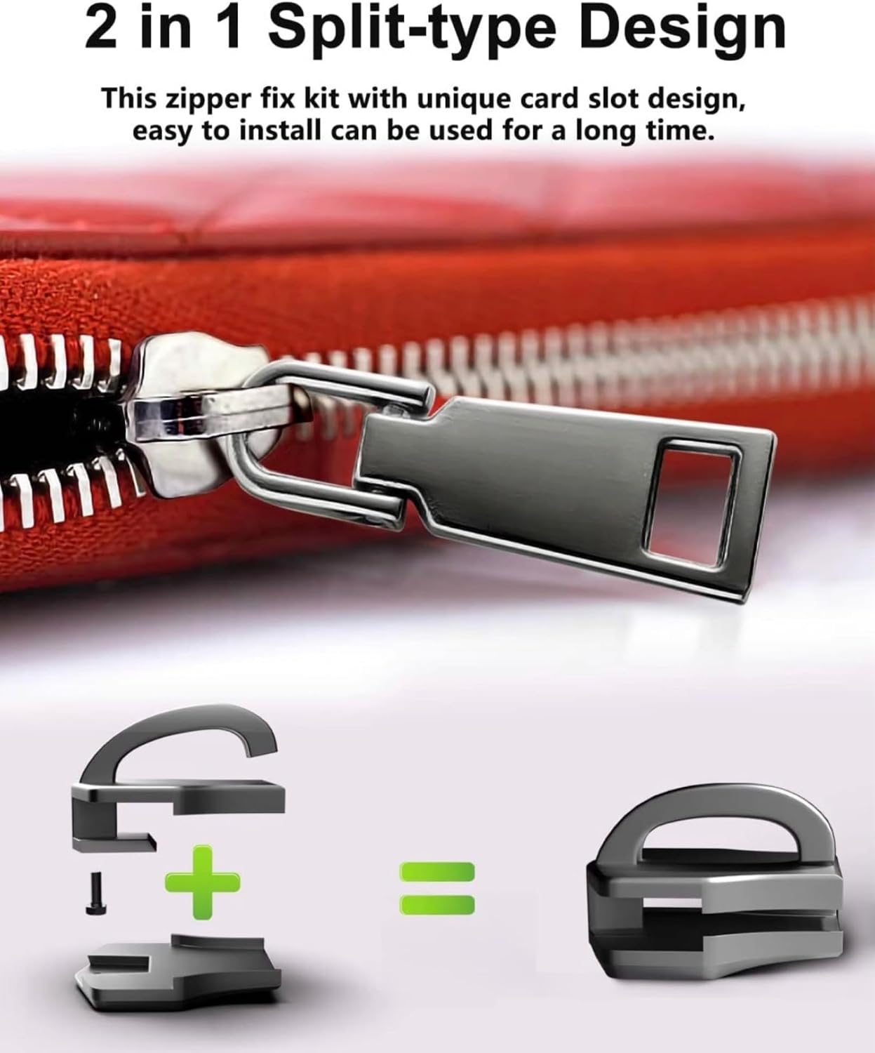 AKTIOIN Metal Zipper Repair Kit for Jackets, Luggage, Bags, Backpack, No Sewing Required Detachable Zip Heads Zipper Pull Replacement (#5 Black)