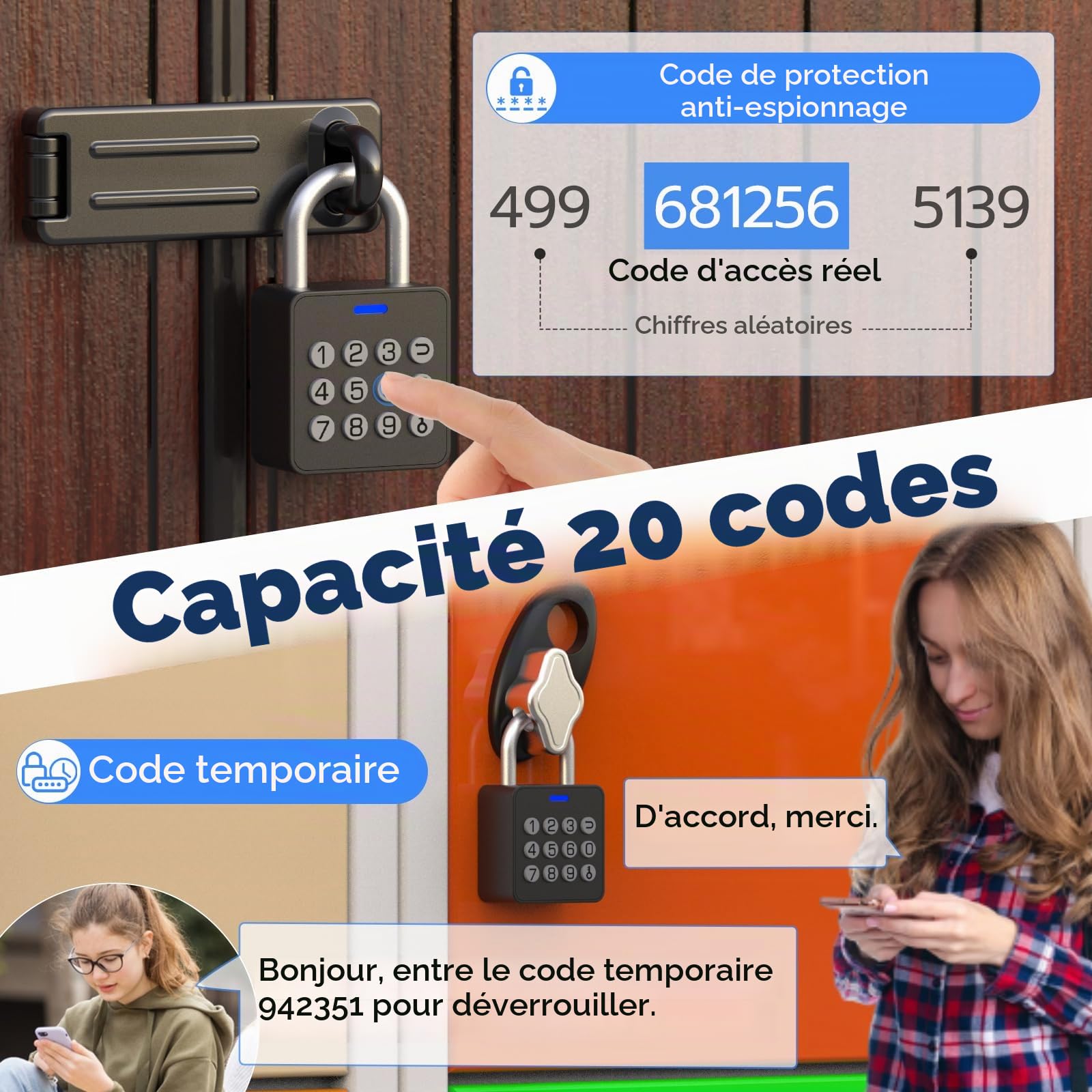 Cadenas à combinaison eLinkSmart pour salle de sport avec bouton poussoir à 9 chiffres, mot de passe, application d'empreintes digitales, déverrouillage sans clé biométrique en métal pour casiers de