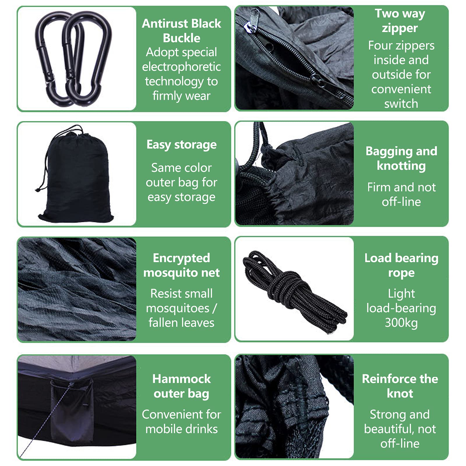 Hamaca portátil de camping con mosquitera, mosquitera, lona para lluvia, correas de árbol, mosquetones y bolsillo para guardar opciones individuales y dobles