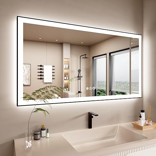 Miniatura 16 de Espejo de baño LED de 20x28 pulgadas con marco negro, espejos de baño retroiluminados y con luz frontal para pared, antiempañamiento, regulable, con