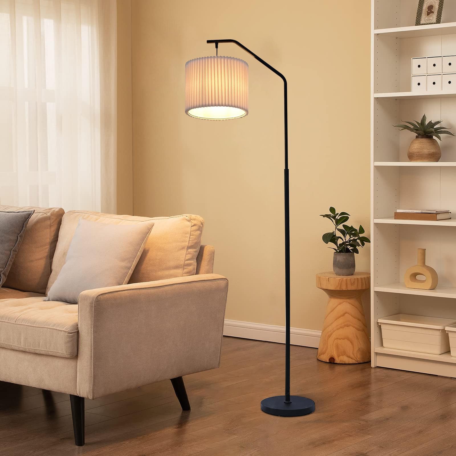 JuGuo 68" Floor Lamp,9W Edison LED Bulb Included Swingable lamp Head Standing Lamp with Foot Switch with Pleated Lampshade, Tall Floor Lamp Reading for Living Room Bedroom Office Classroom Dorm Room
