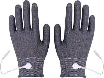 Pair of Conductive Silver Fiber Gloves Grounding Massage Gloves Static Relief Pressure Touch Screen with Includes Grounding Wire