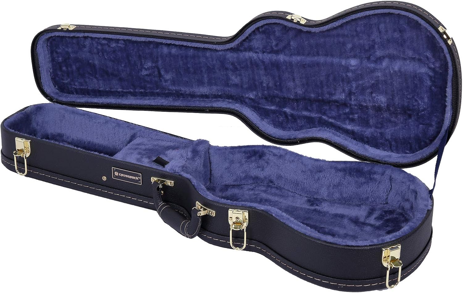 Crossrock Wooden Ukulele Case fits 30/31in Baritone Ukulele- Stainless Steel Latches, Sponge Lining, Storage Space-Black(CRW600BUBK)